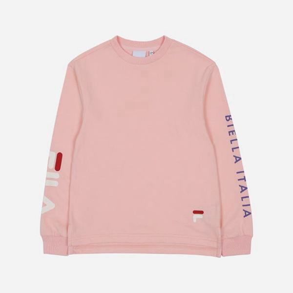 Fila Biella Italia Crew Neck L/S Boy's T-Shirts - Pink,NZ 825-36591